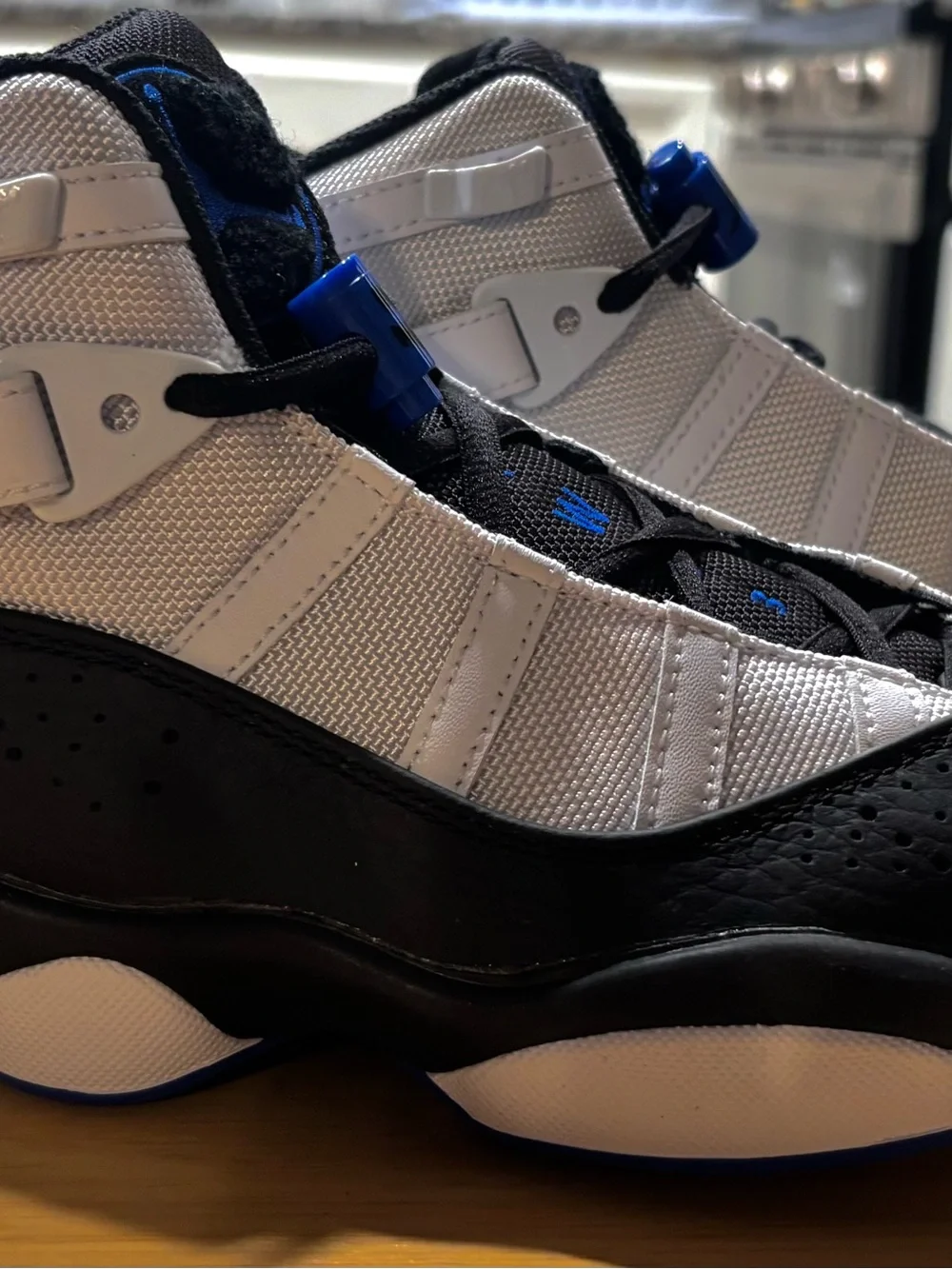Jordan 6 Rings Black, White & Blue High-Top Basketball Sneakers